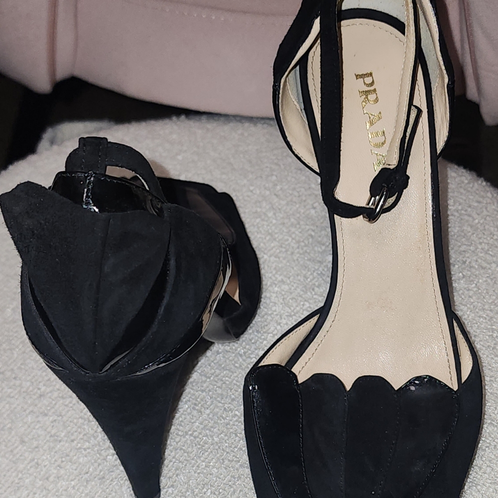 PRADA Camoscio Taffetas Pumps Black Patent / Suede Leather Size 39 Italy - Picture 3 of 13